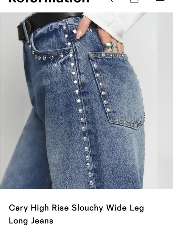 Reformation Studded High-Rise Wide Leg Jeans in Light Blue Denim - Picture 1 of 6